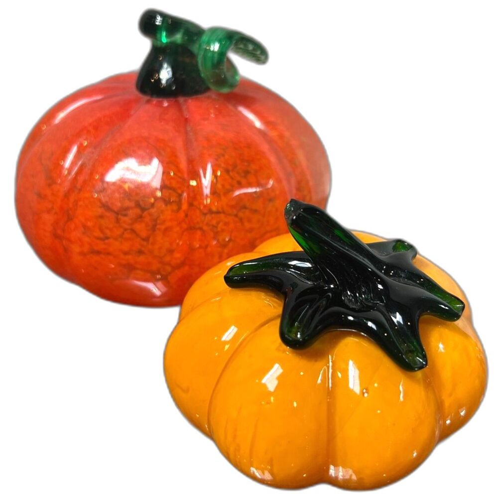 Glass Pumpkin Murano Style Blown Glass Sculpture Paperweights Fall Thanksgiving